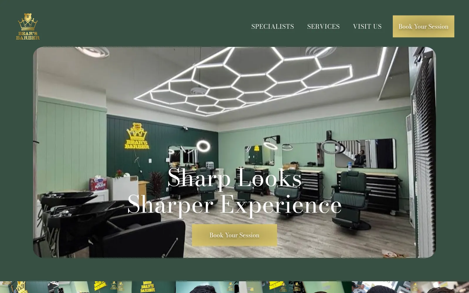 Bear's Barber website with the shop's gold crown logo
