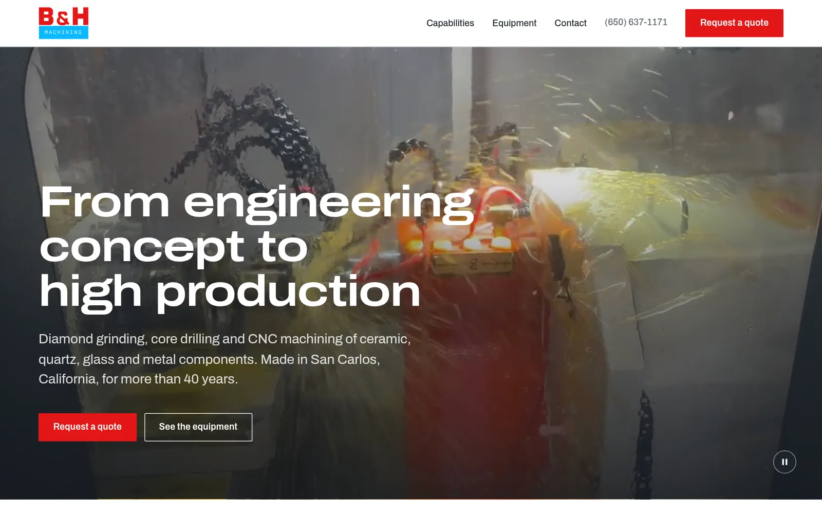Home page of the B & H Machining website