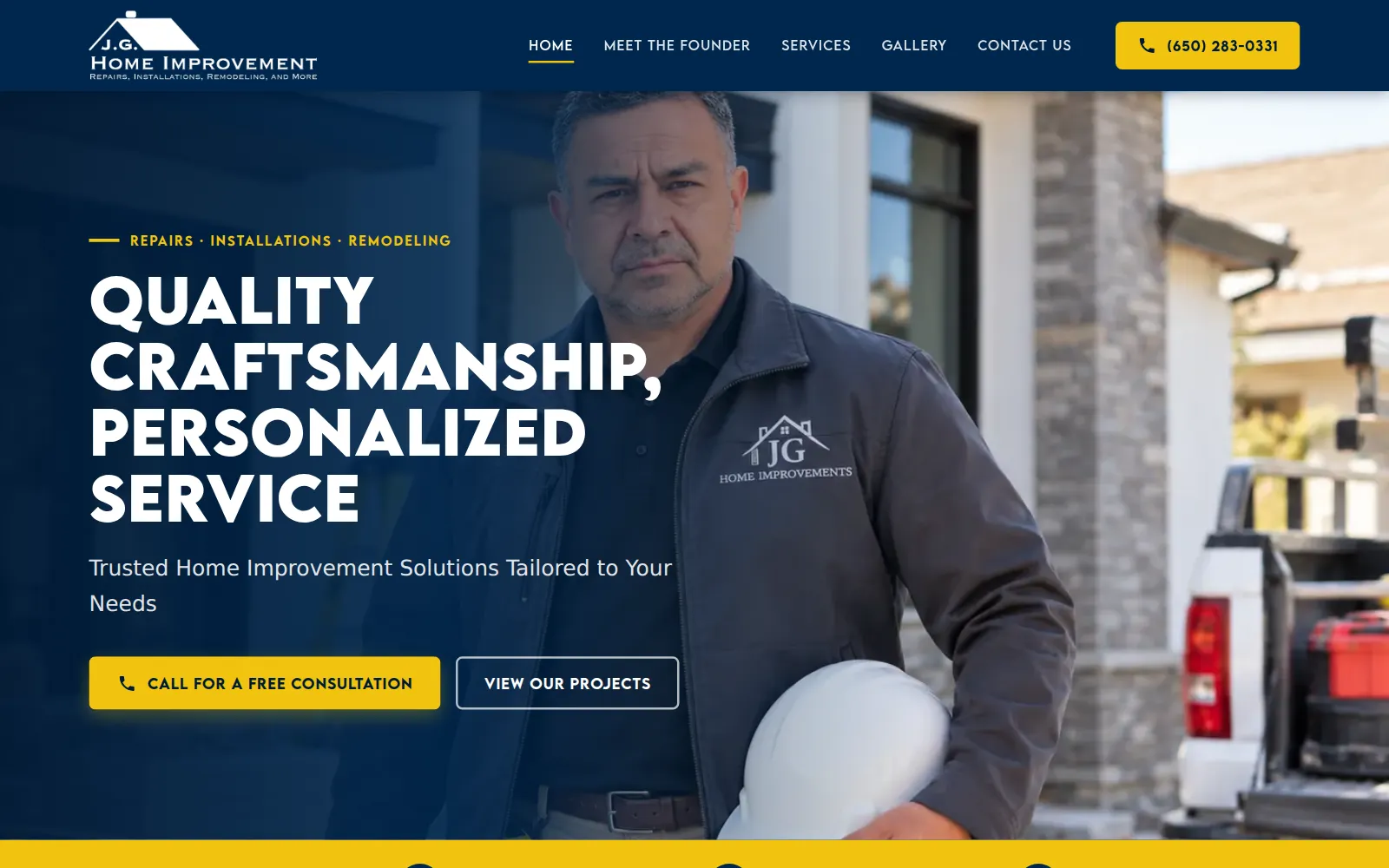 Home page of the J.G. Home Improvement website