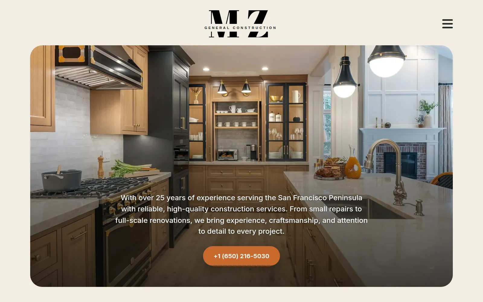 Home page of the MZ General Construction website